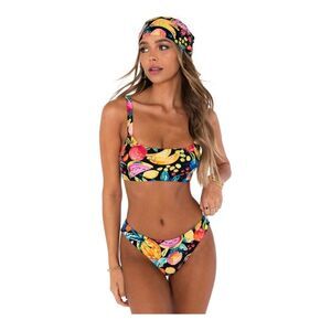 Show Me Your Mumu Black Fruity Print Monterey Swim Bikini Bottoms SZ S NWOT